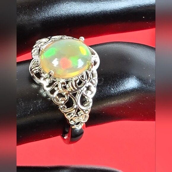 925 Sterling Silver Ring with Natural Chocolate Opal 0.8x1cm - Picture 8 of 13